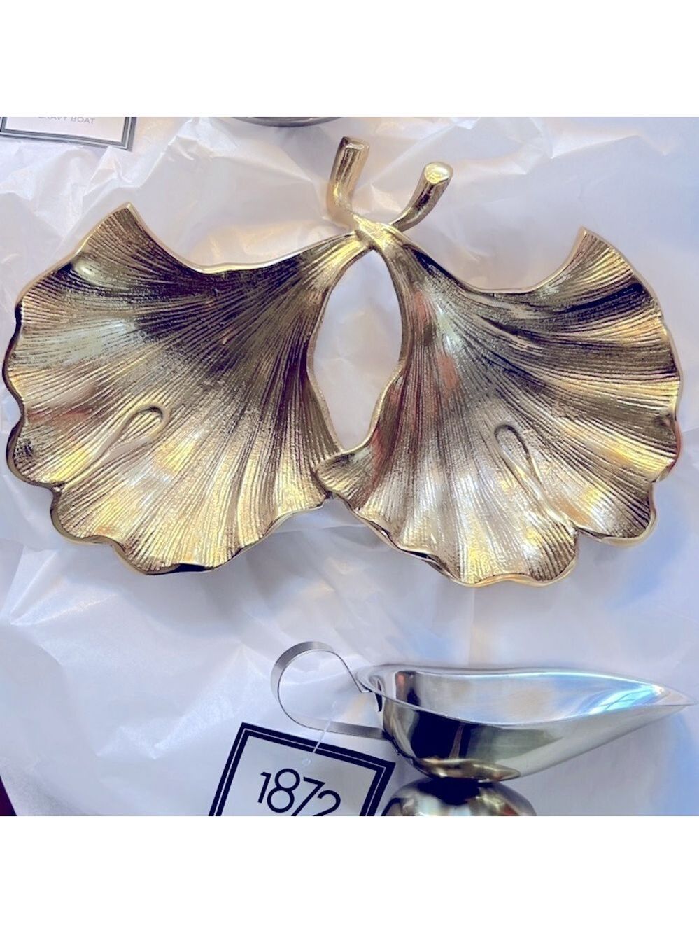 Gold Ginkgo 2 Part Dish Crafted in Gold Plate Lifelike Proportions Naturalism